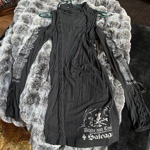 Salvage Women's Lace Up Dress Black Long Sleeve.   Size Small